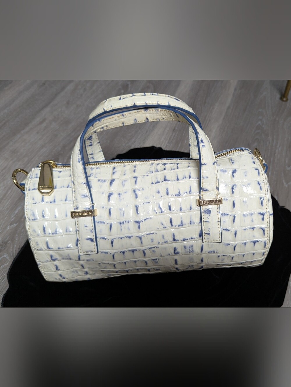 Brahmin Ivory Croc-embossed Top Handle Bag Barrel Shape